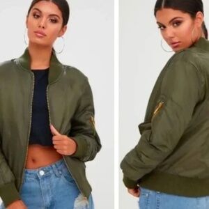 IRIS Los Angeles Women’s Olive Sporty fall green/orange Bomber Jacket sz S